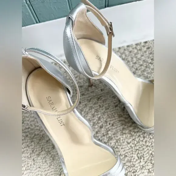 Sarah Flint Perfect Sandal heel Metallic Silver Nappa 39 or 8/8.5 wedding formal